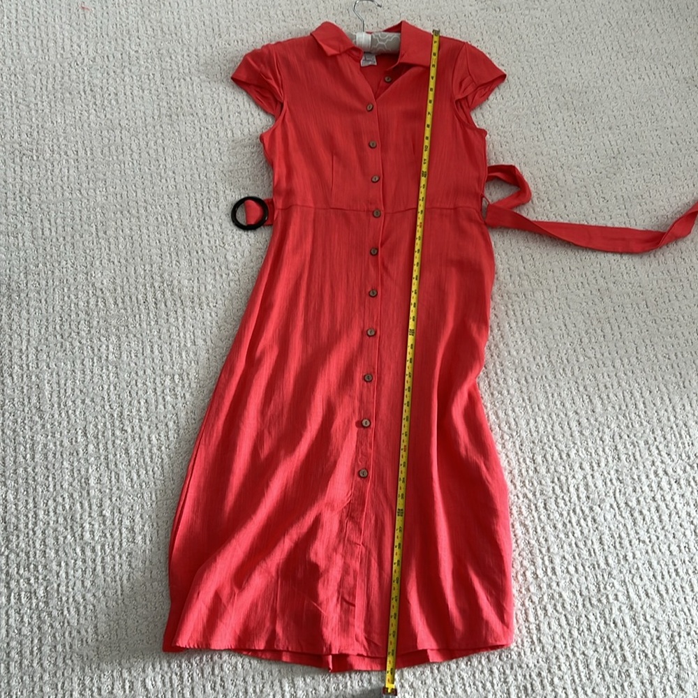 APRICOT brand Coral Button-Up linen blend belted shirt dress - Picture 8 of 10